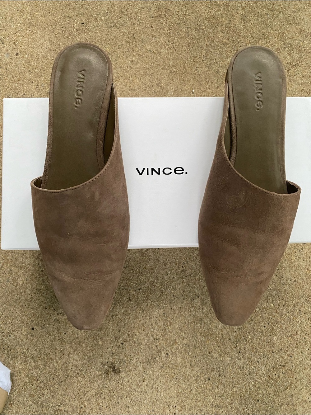 Vince Taupe Suede Pointed-Toe Mules